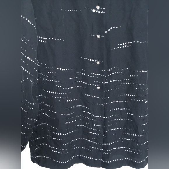 Rena Rowan Black w/White Detail Semi-Sheer 100% Silk Button Up Shirt size 8P - Picture 4 of 7